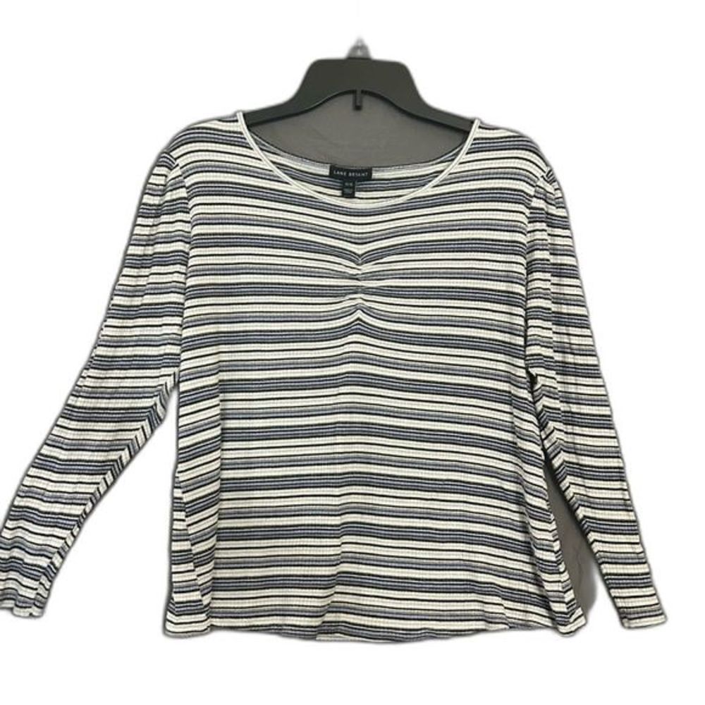 Lane Bryant Women's Metallic Striped Scoop Neck Top Long Sleeve Ribbed Shirt